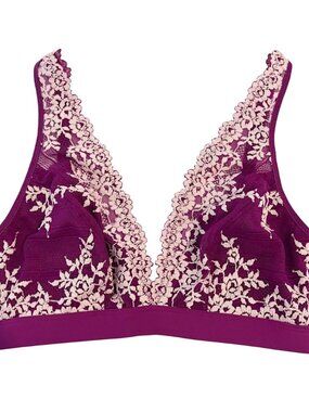 Wacoal Embrace Lace Soft Cup Non-Wire Bra Purple Wireless Bralette 852191 Sz 38